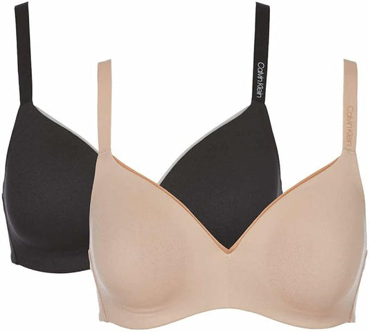 Calvin Klein Paquete de 2 bra de microfibra sin aros  Talla S (nude+gris)